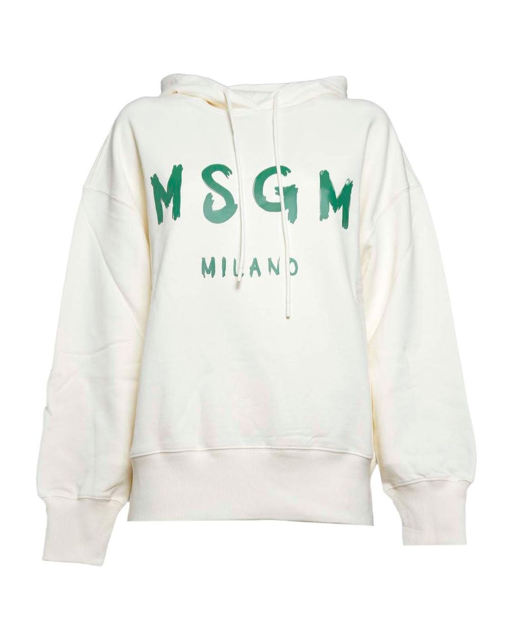 MSGM White Logo Printed Drawstring Hoodie