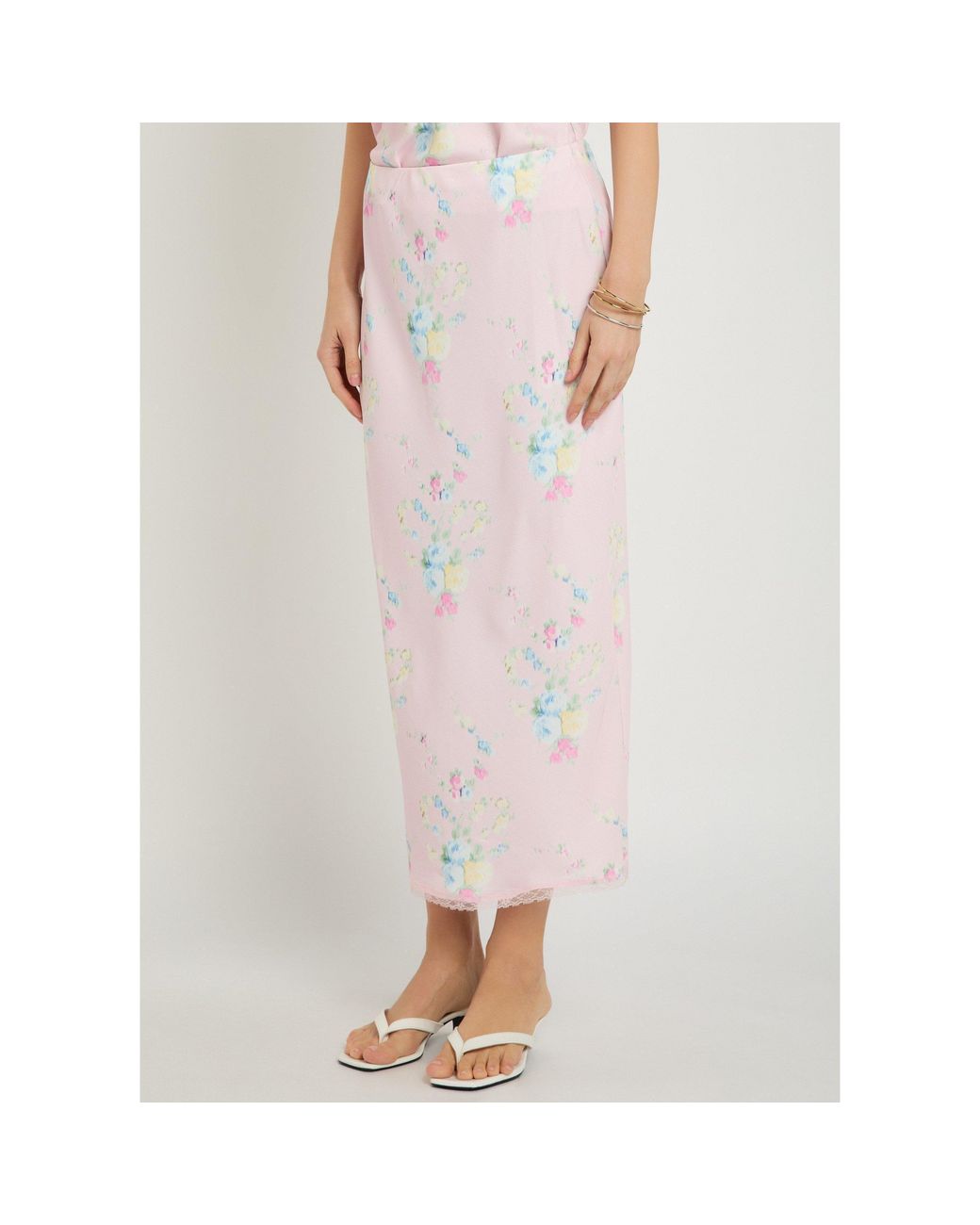 LoveShackFancy Pink Floral Print Skirt