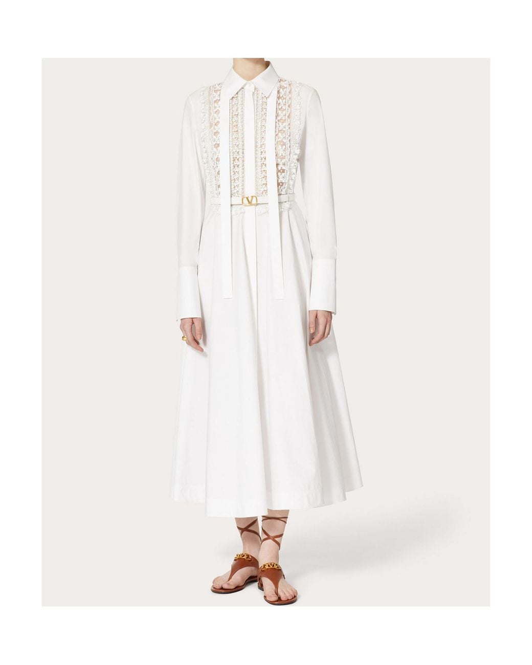 Valentino White Floral-Lace Detail Shirt Dress