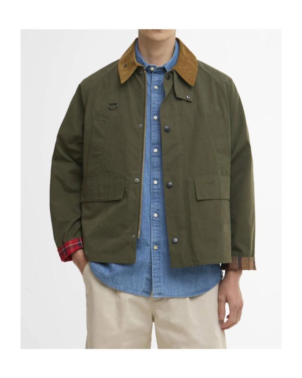 Barbour Green Corduroy-Collar Plaid Jacket