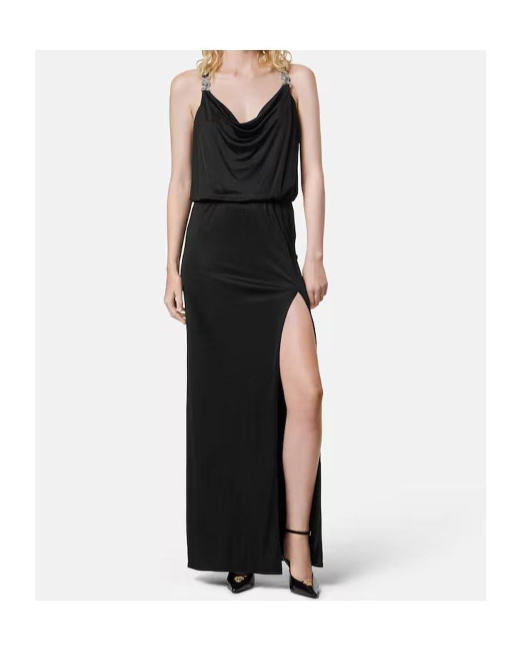 Versace Black Sleeveless Gathered Gown