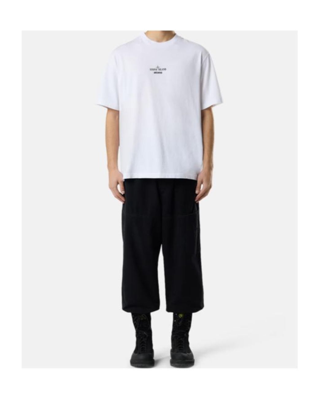 Stone Island White Logo Printed Crewneck T-Shirt for men
