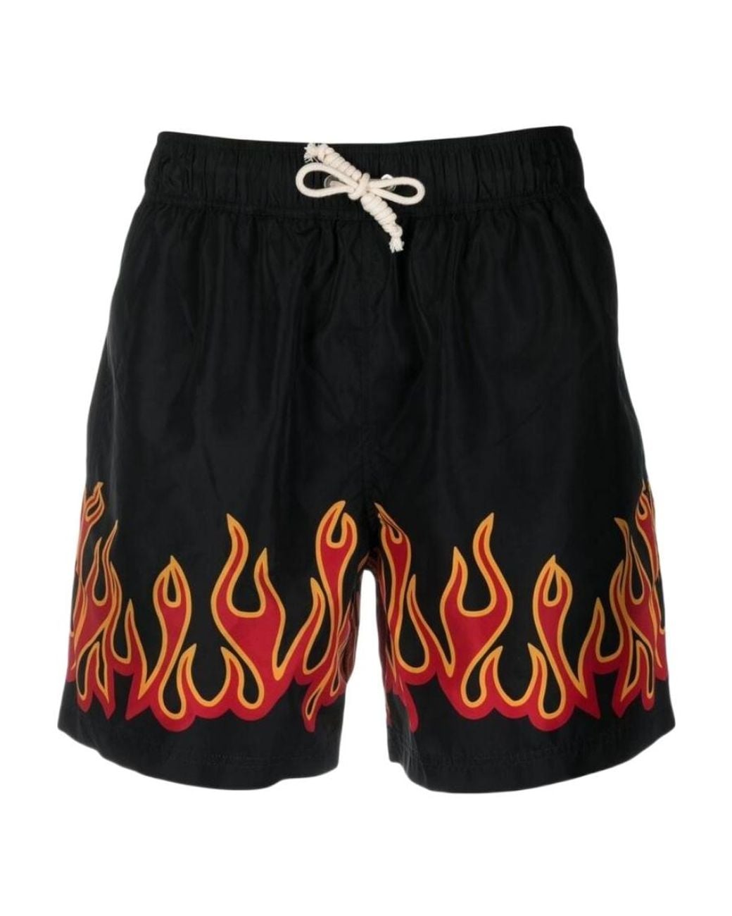 Palm Angels Black Flame-Printed Drawstring Swimming Trunks for men
