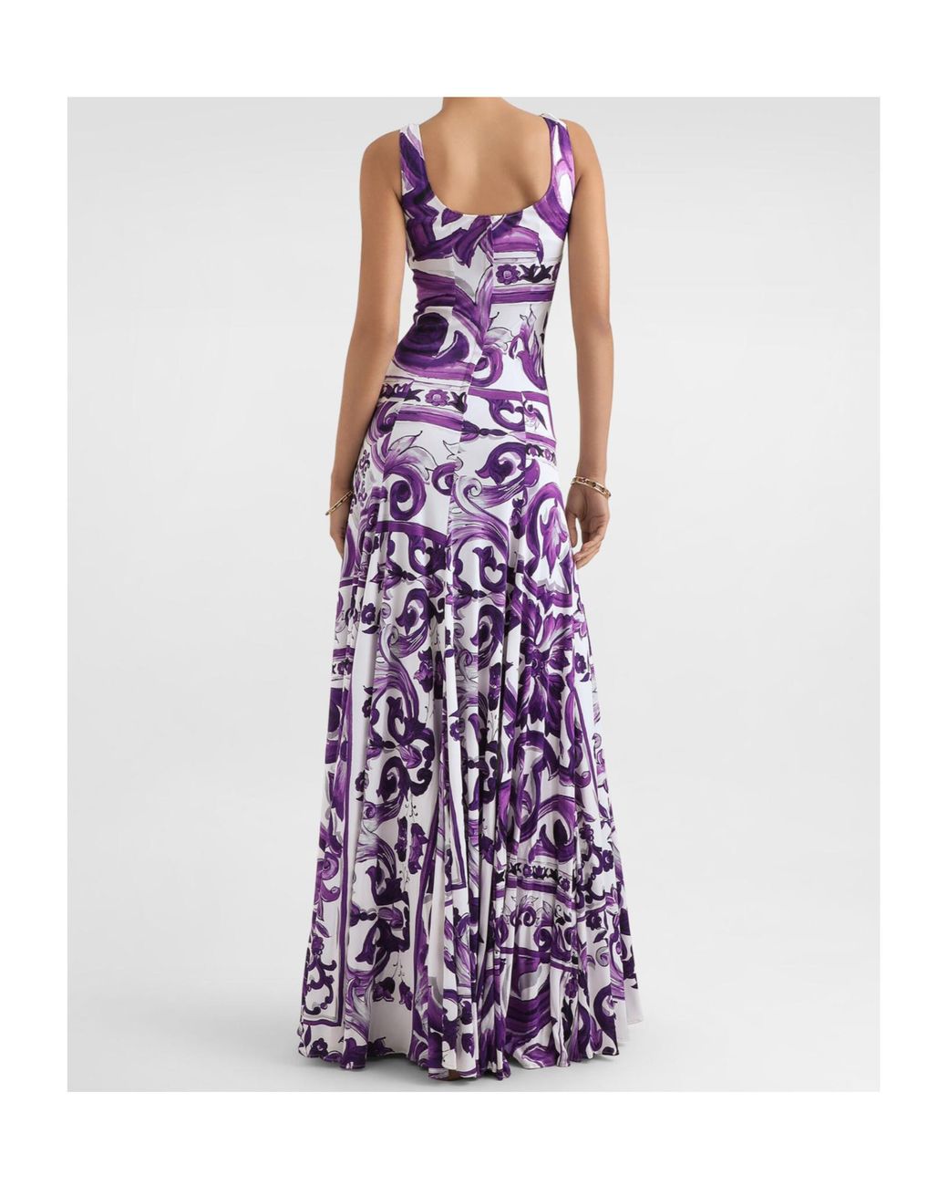Dolce & Gabbana Purple Maiolica-Print Midi Dress