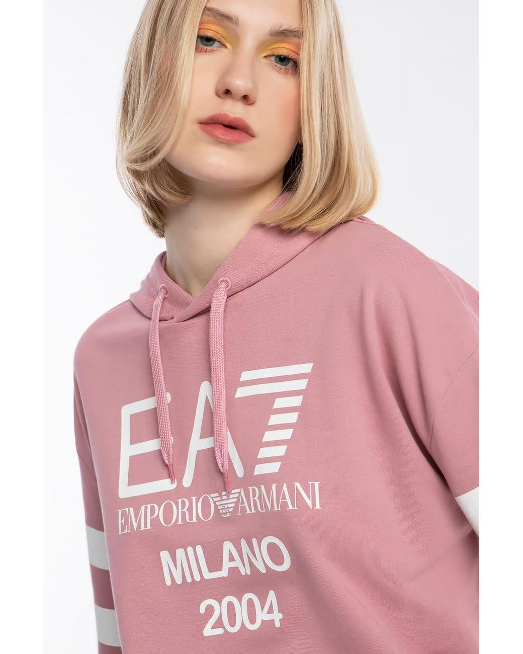 EA7 Pink Logo Print Hooded Sweatshirt for men