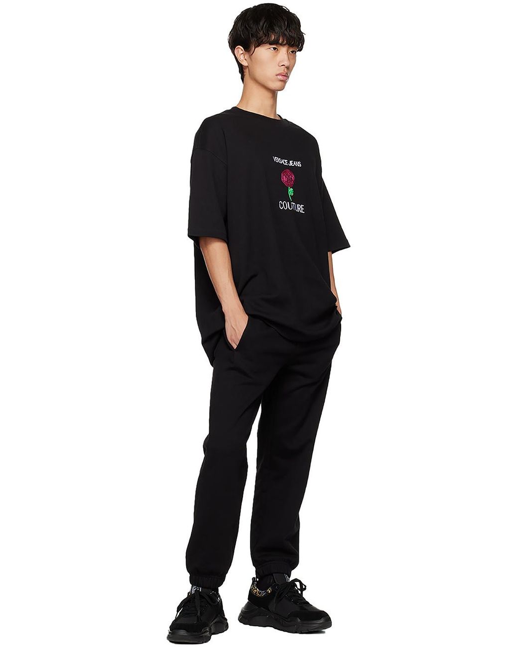 Versace Jeans Black Logo-Print Track Pants for men