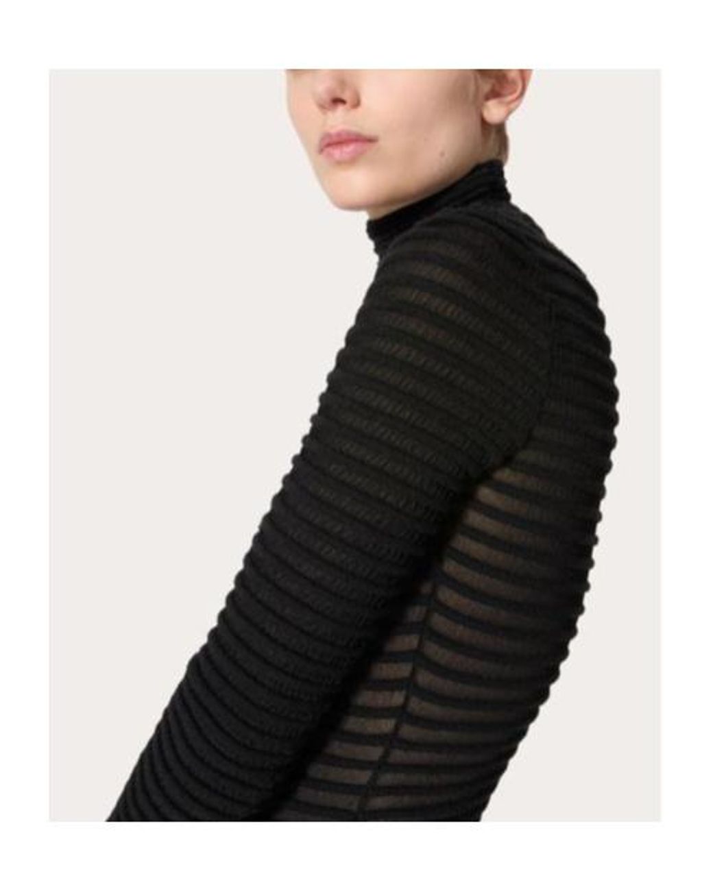 Valentino Black High Neck Long-Sleeved Ribbed Top