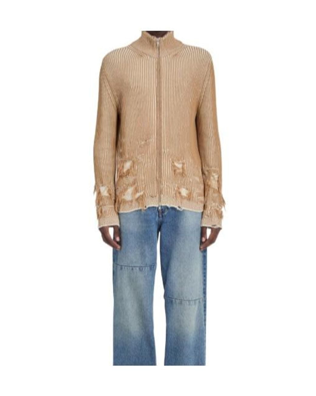 MM6 by Maison Margiela Blue Ribbed Knit Distressed Cardigan for men