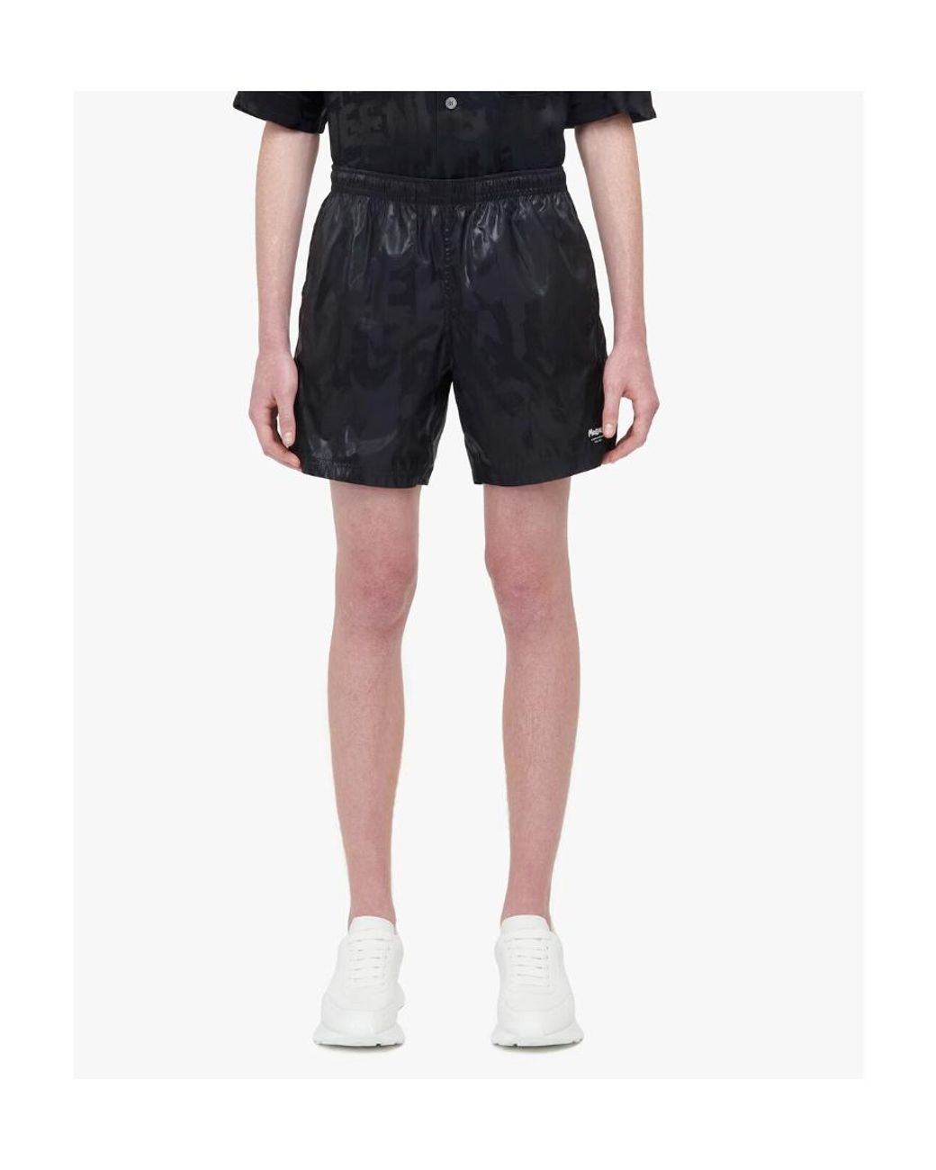 McQueen Gray Graffiti Print Swim Shorts for men