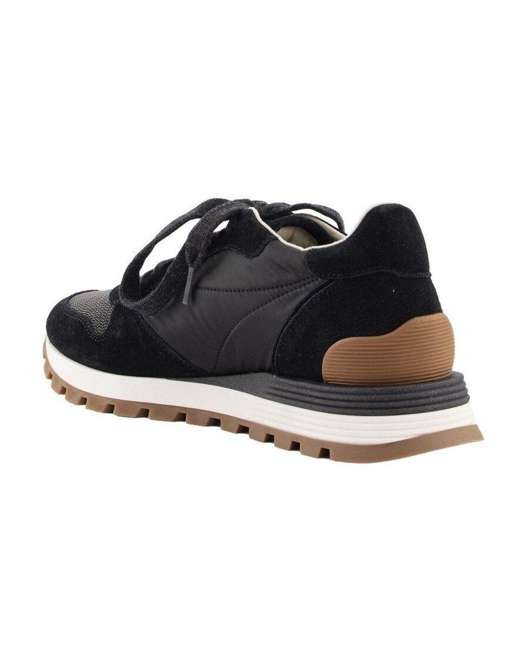 Brunello Cucinelli Black Panelled Lace-Up Sneakers