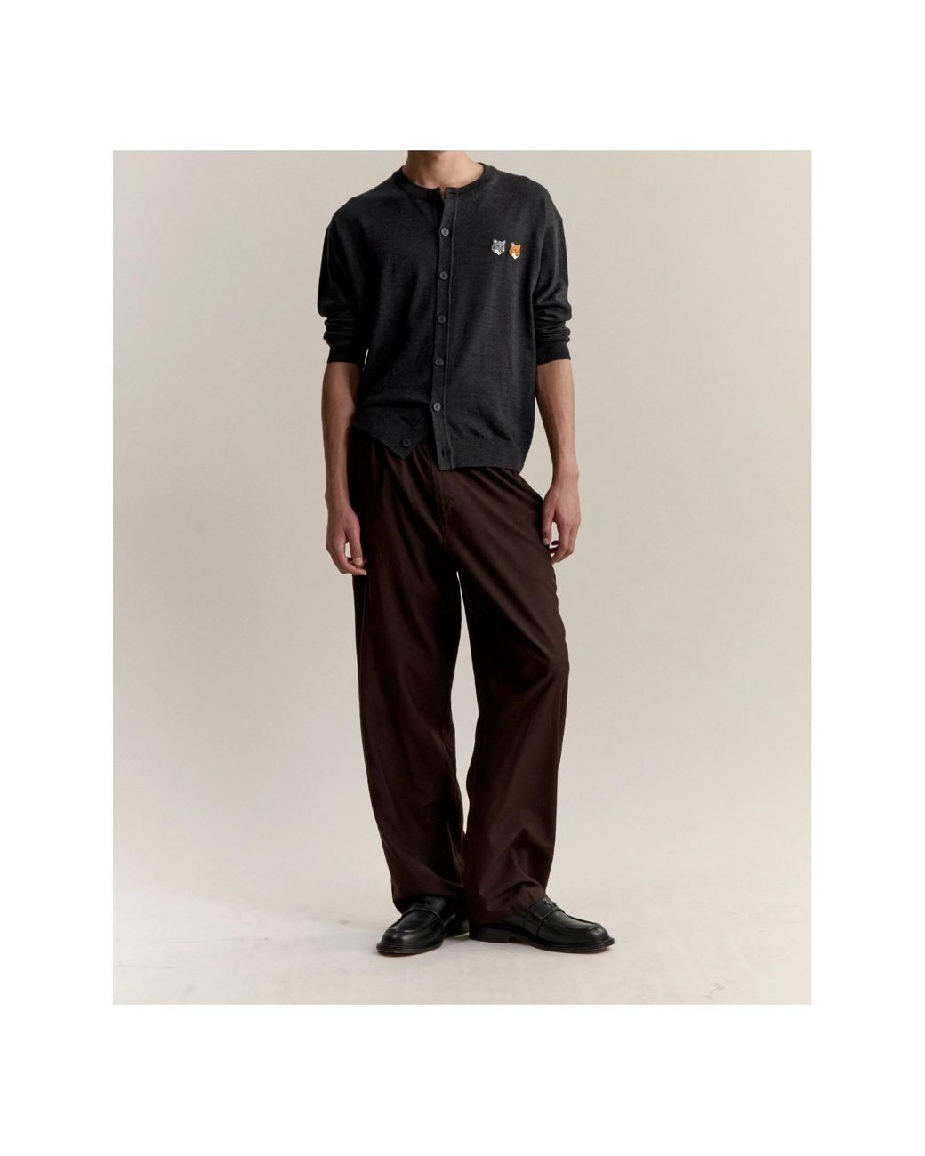 Maison Kitsuné Black Fox-Patch Cardigan for men