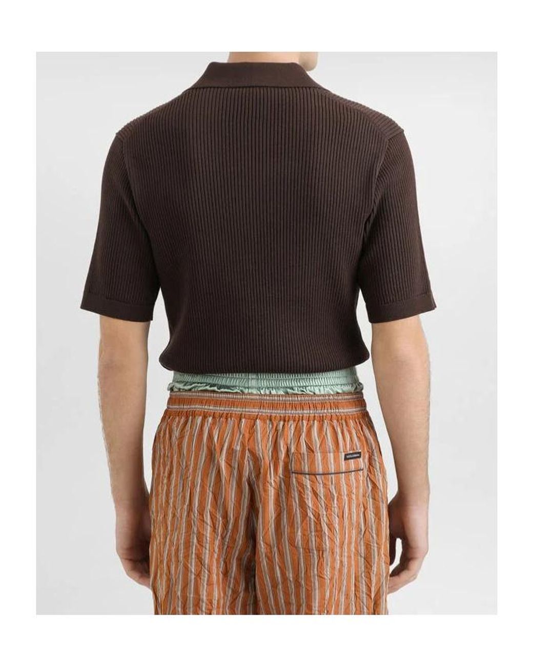 Dolce & Gabbana Brown Ribbed Polo Knitted Top for men