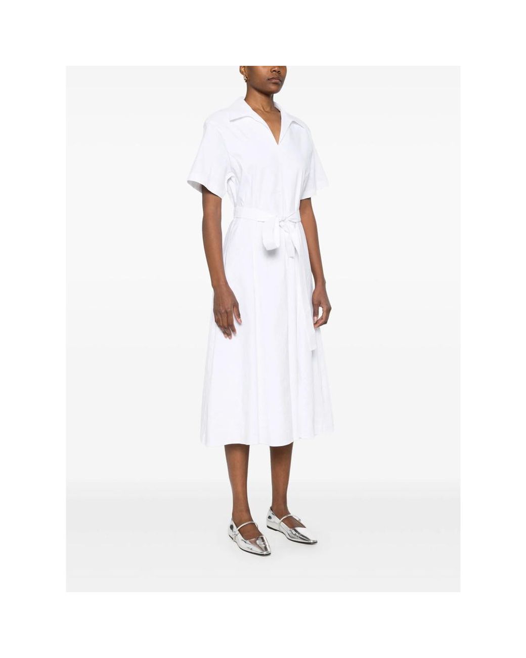 Theory White Tied Fastened Short-Sleeved Midi Dress