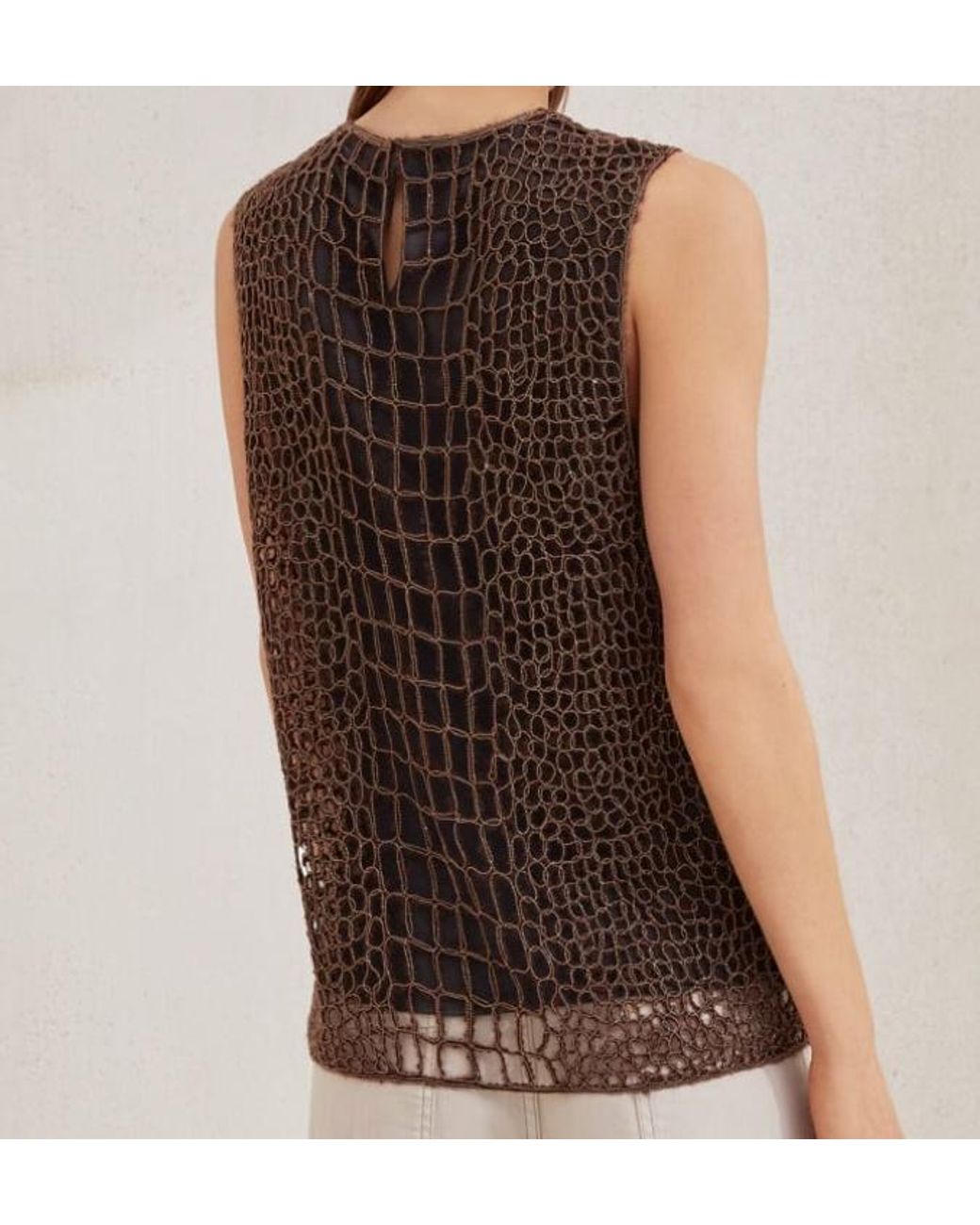 Brunello Cucinelli Brown Crocodile-Effect Top