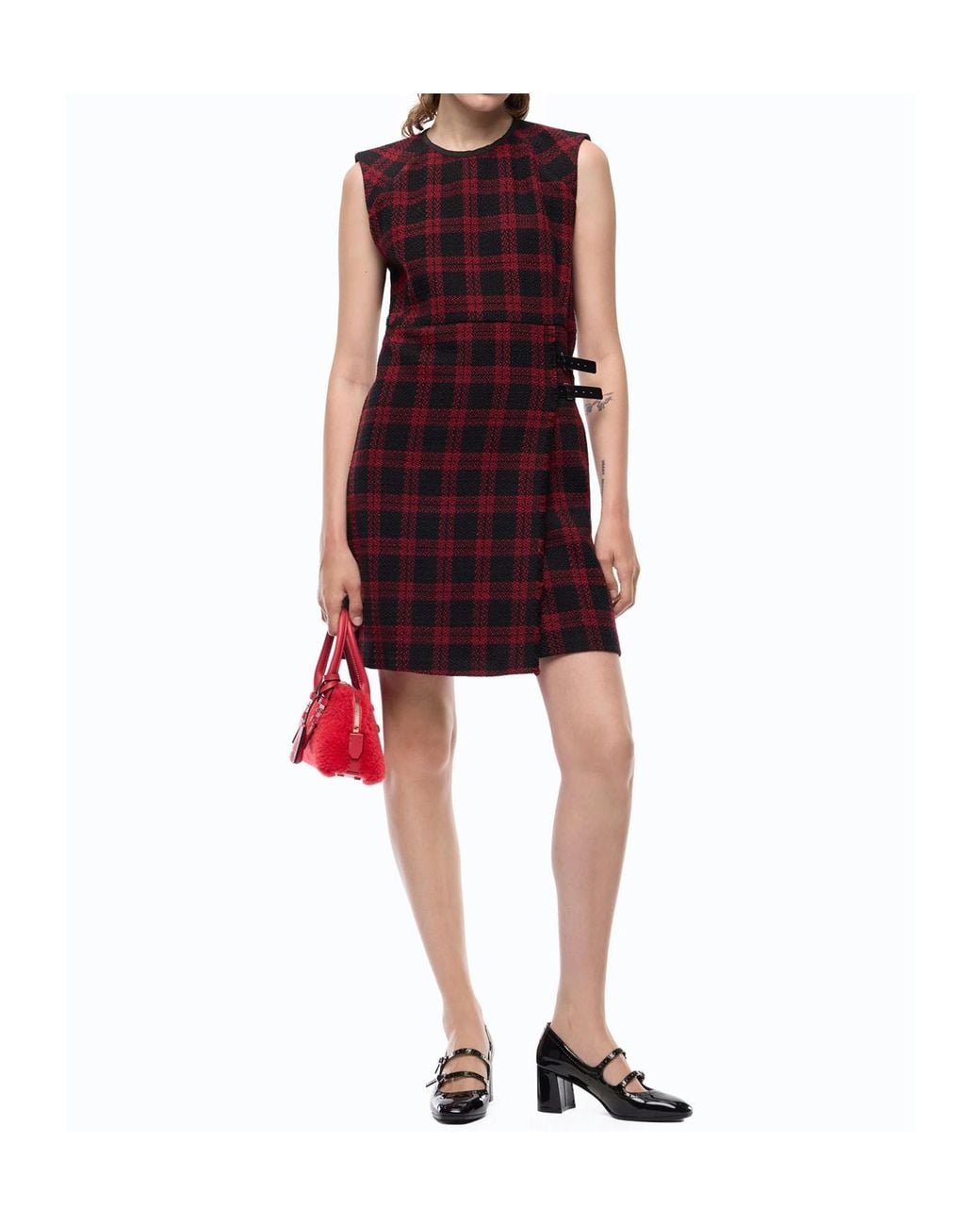 Pinko Red Check Sleeveless Knee-Length Dress