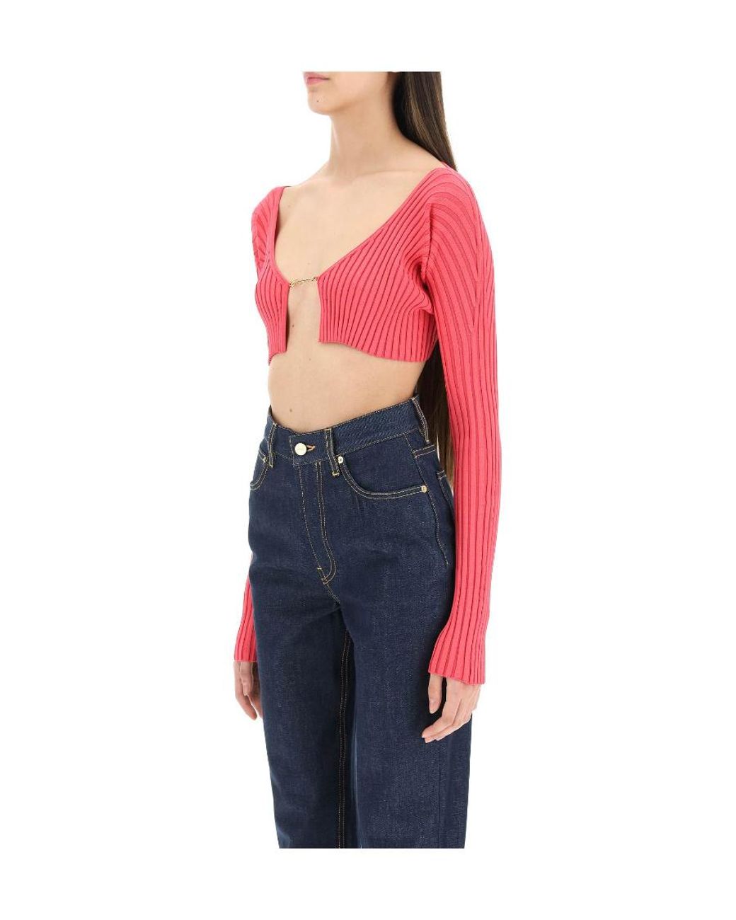 Jacquemus Red Pral Ribbed Cropped Cardigan