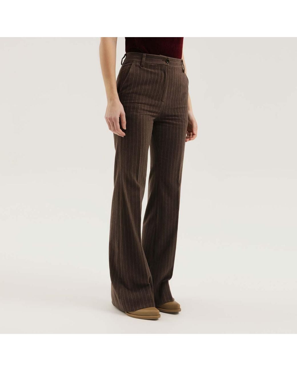 1989 STUDIO Brown Pinstriped Flared Pants