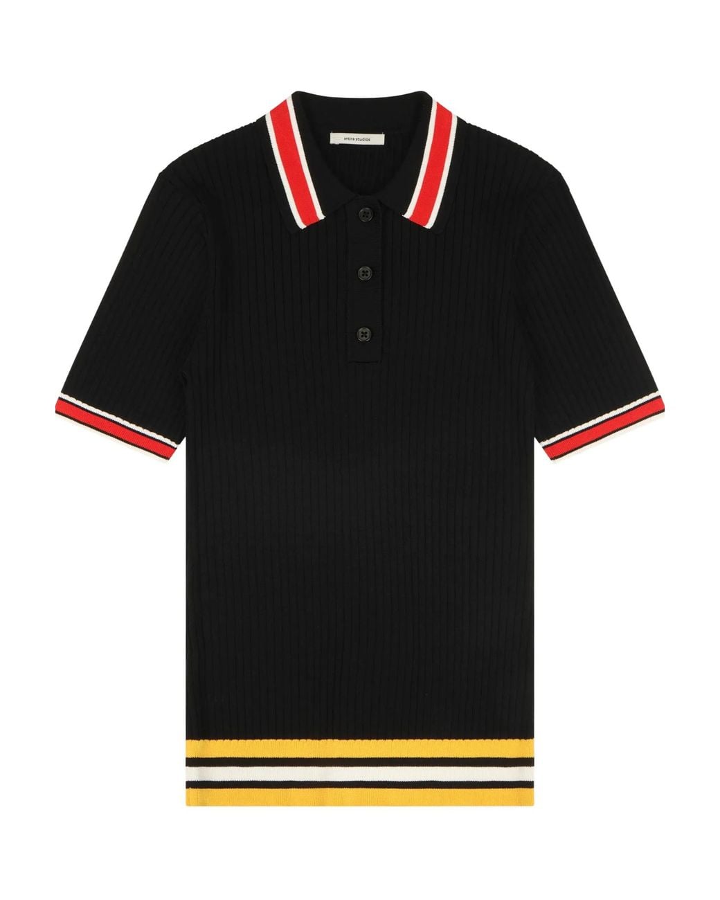 Entire studios Black Striped Ribbed Polo Shirt