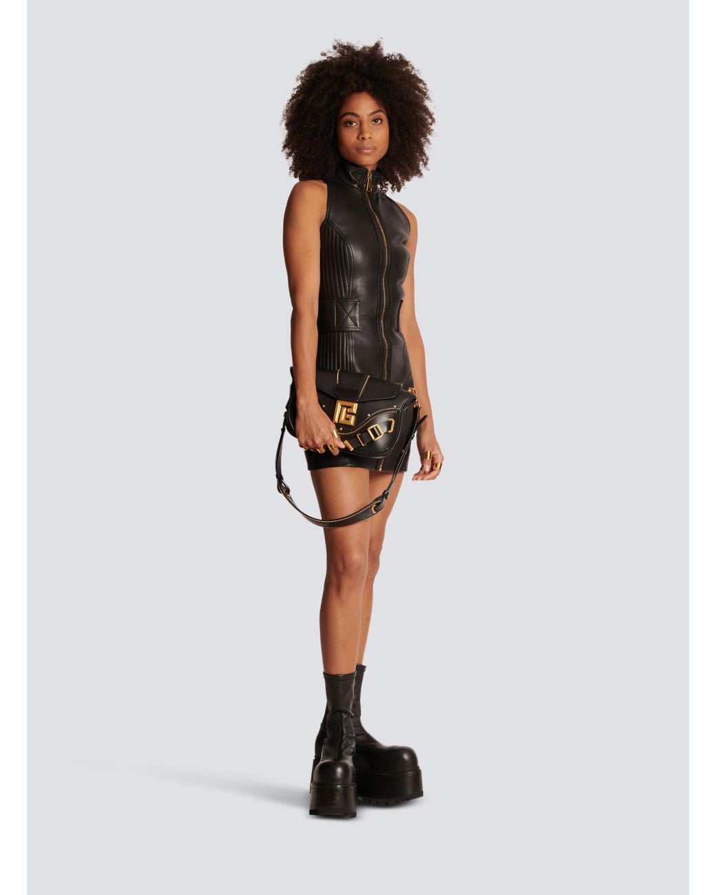 Balmain Black Smooth Leather Blaze Bag
