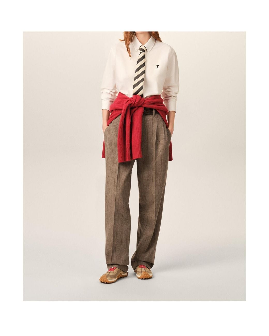 AMI Brown Ami Wool Striped Two-Pleats Trousers