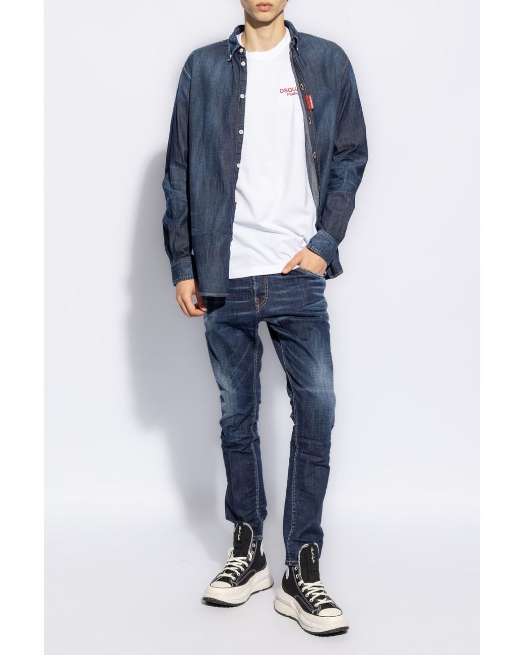 DSquared² Blue Dsquared Logo-Patch Cotton Jeans for men