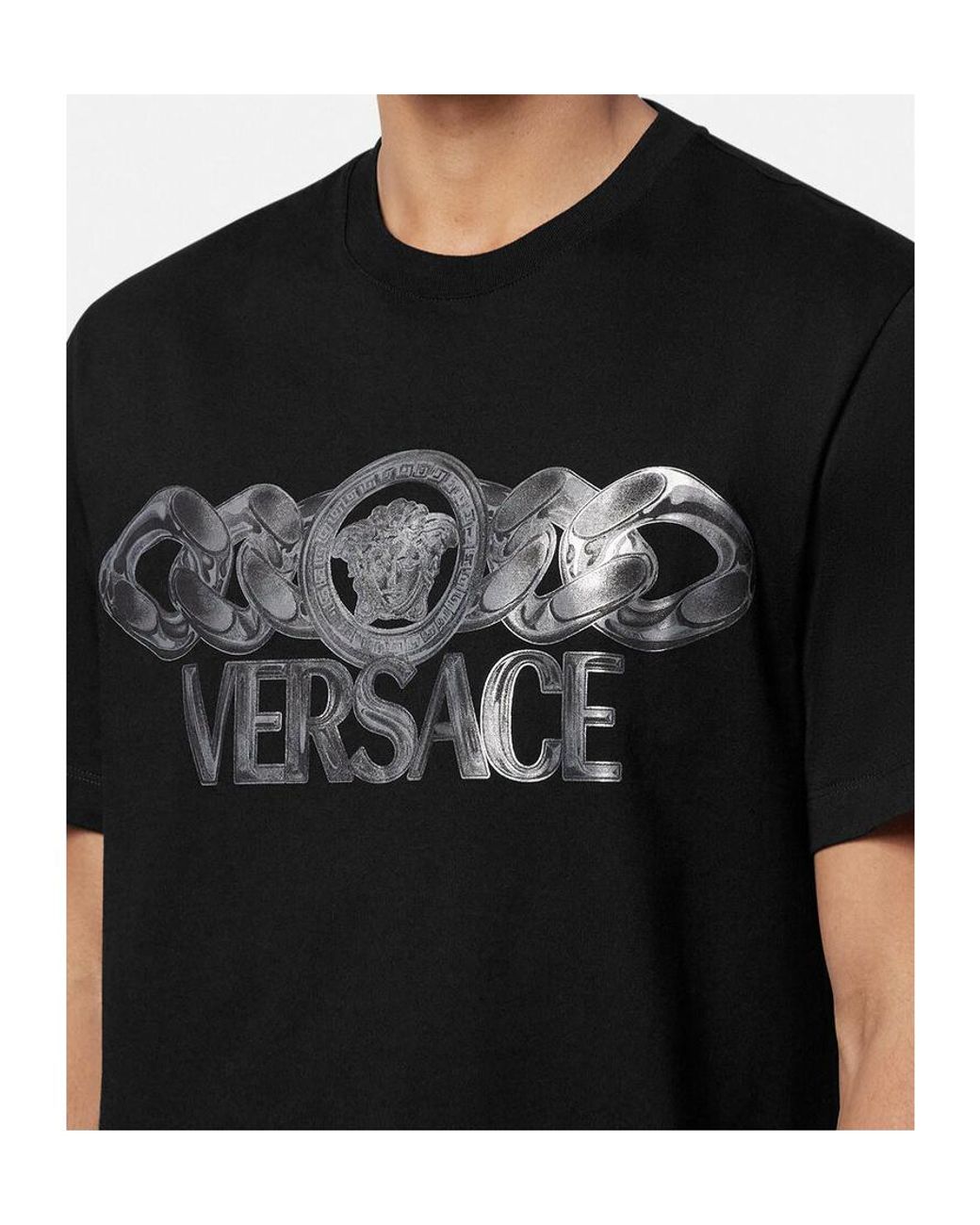 Versace Black T-Shirt With Printed Logo for men