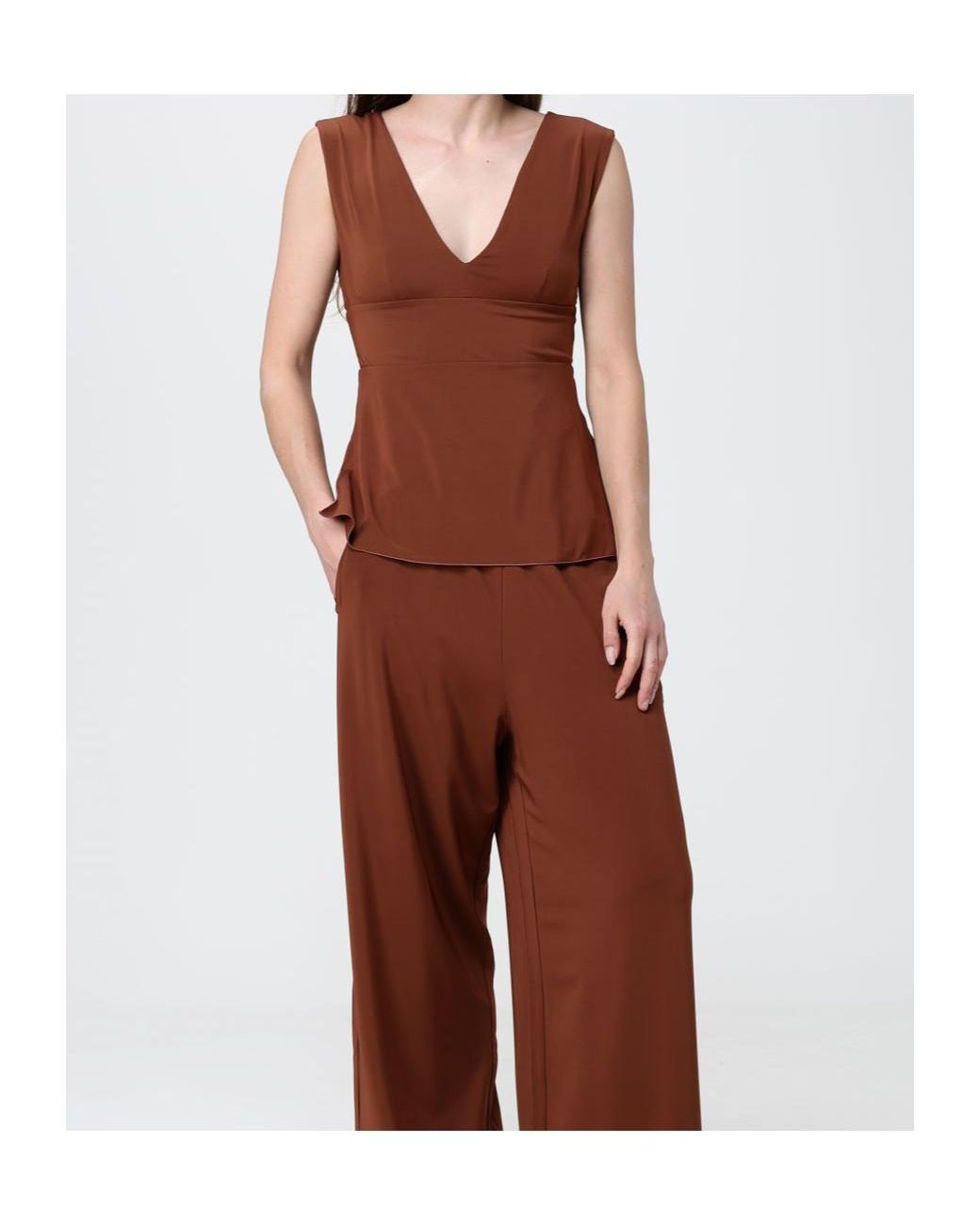 Max Mara Brown V-Neck Sleeveless Top