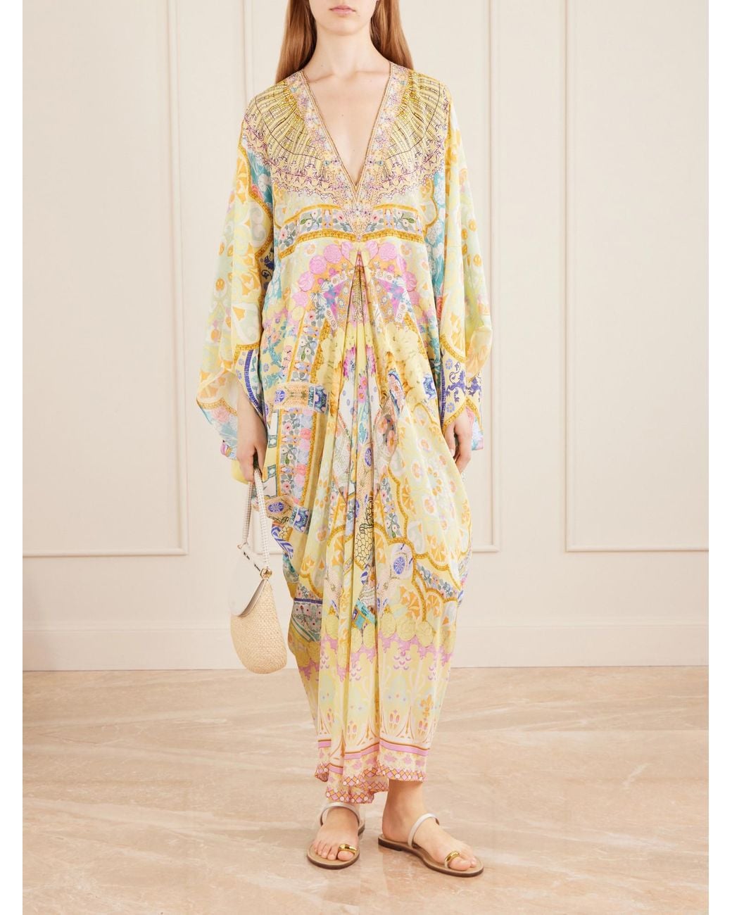 Camilla Metallic Embellished Printed Silk Cover-Up