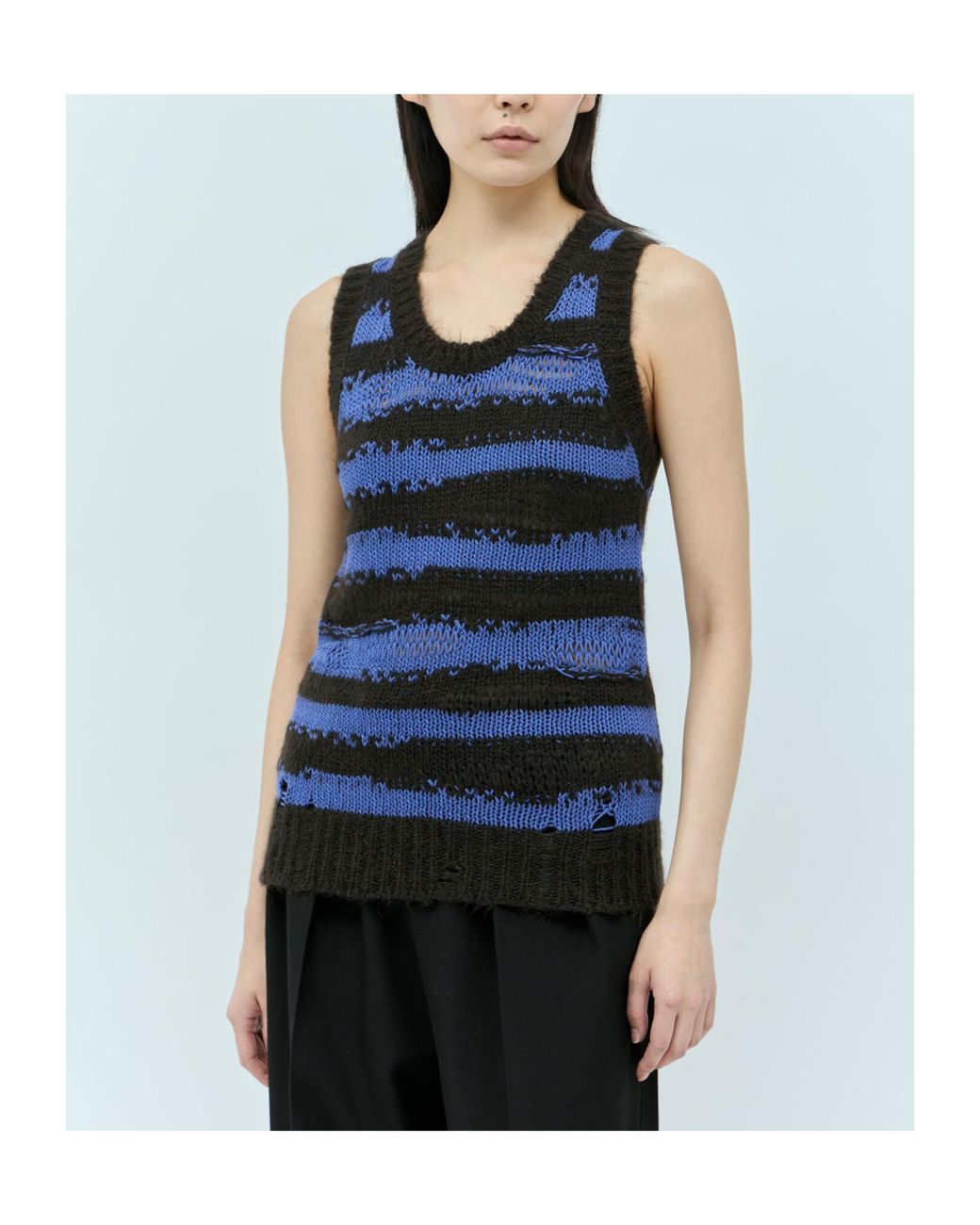 Acne Blue Distressed Stripd Knitted Top for men