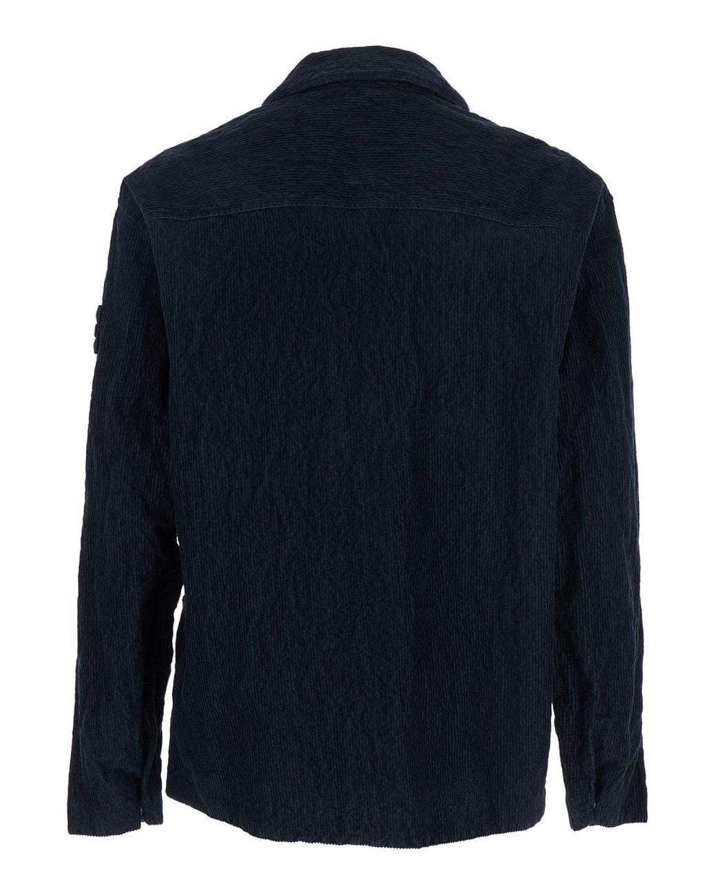 Stone Island Blue Logo Patch Long-Sleeved Overshirt for men