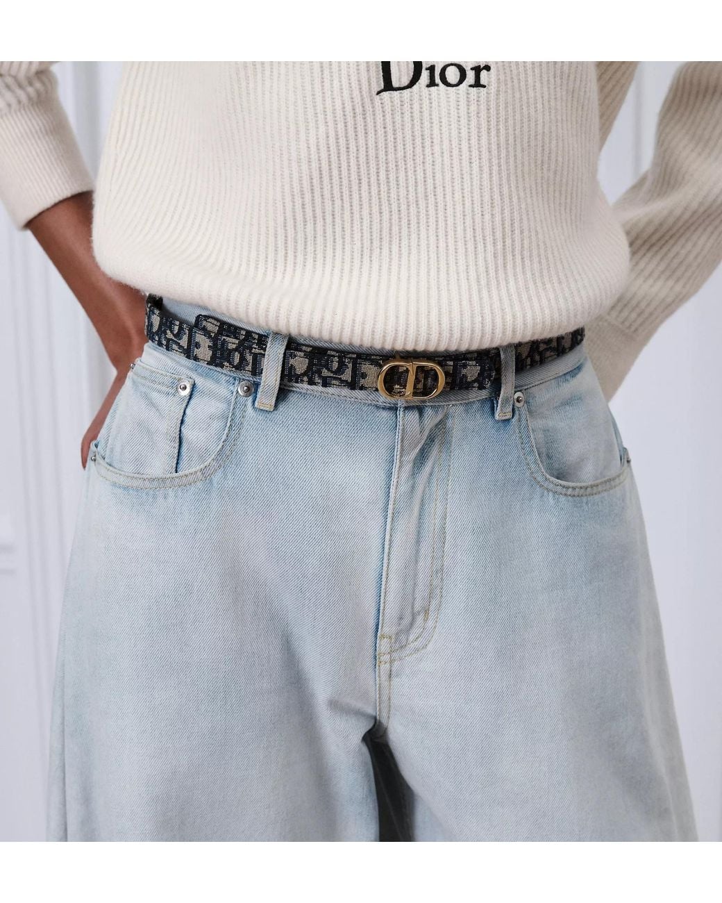 Dior White Reversible Cdicon Belt