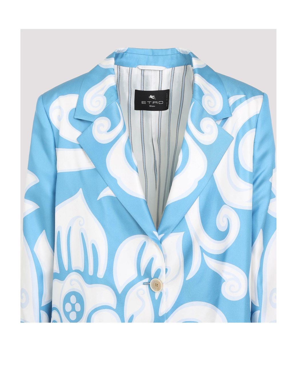Etro Blue Single Breasted Graphic Printed Coat