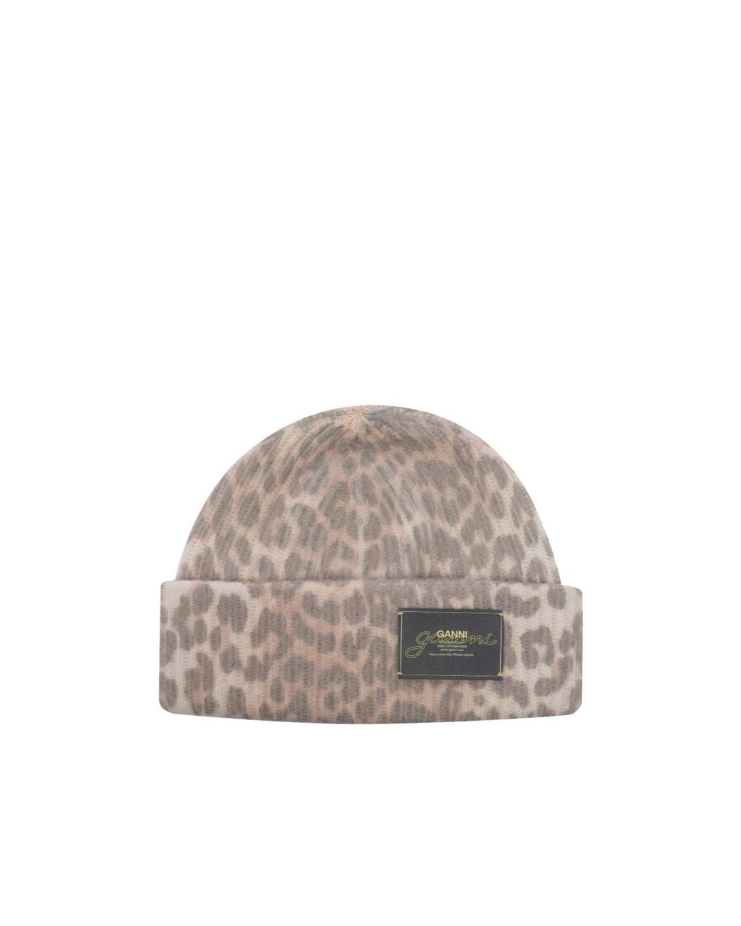 Ganni Gray Leopard Printed Beanie