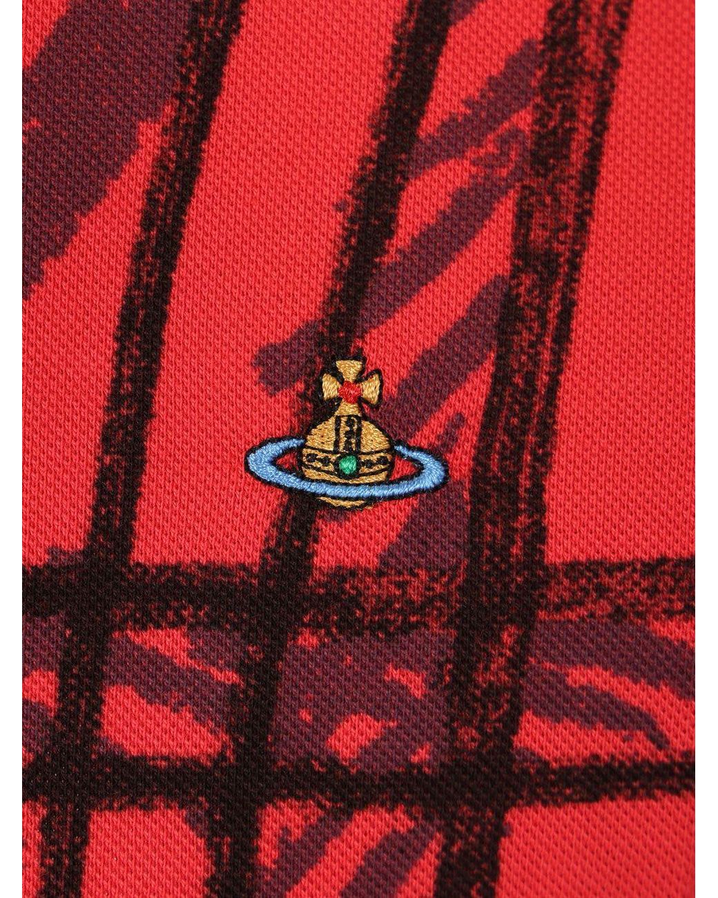 Vivienne Westwood Red Scribble Check Polo Shirt for men