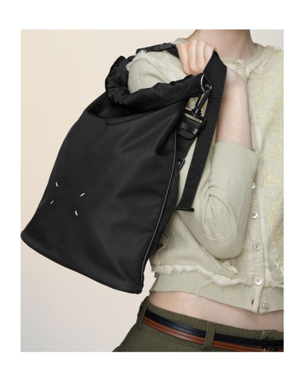 Maison Margiela Black Logo Detailed Roll-Up Backpack for men