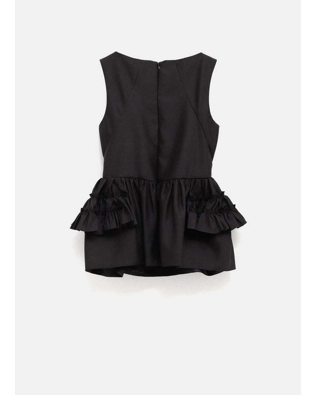 Dries Van Noten Black Sleeveless Ruffled Top