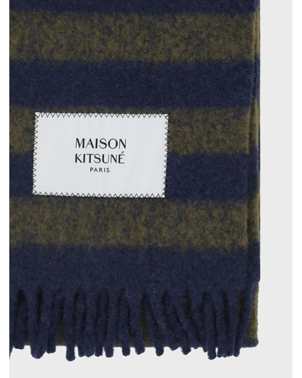 Maison Kitsuné Blue Maison Kitsuné Striped Fringed Knit Scarf for men