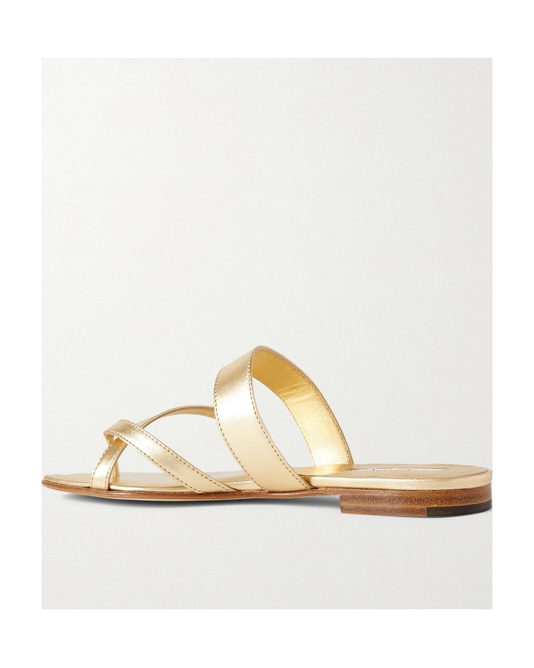 Manolo Blahnik Metallic Round-Toe Flat Sandals