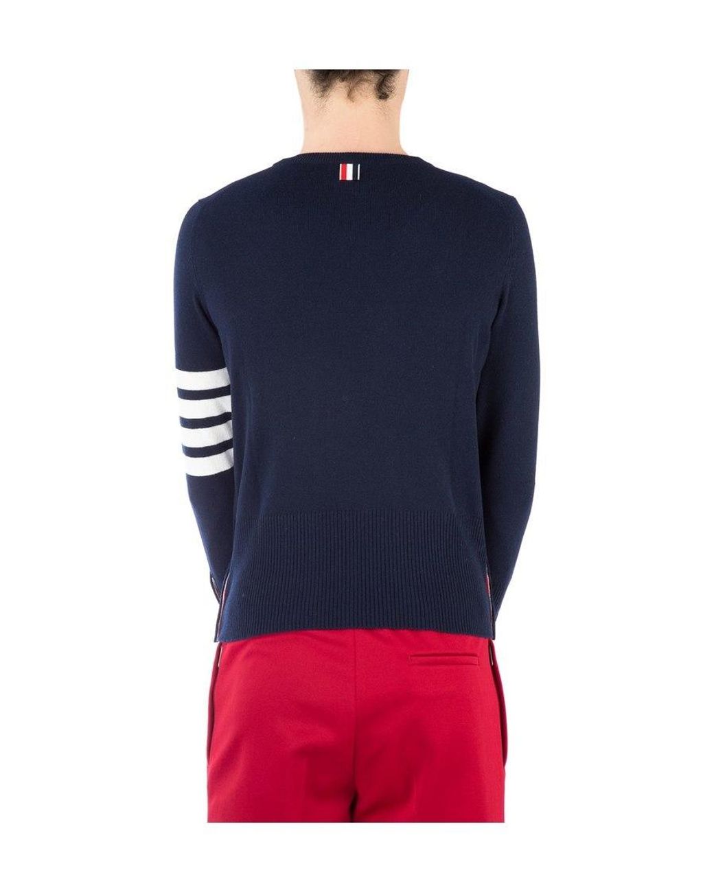 Thom Browne Blue Bar Crewneck Jumper for men