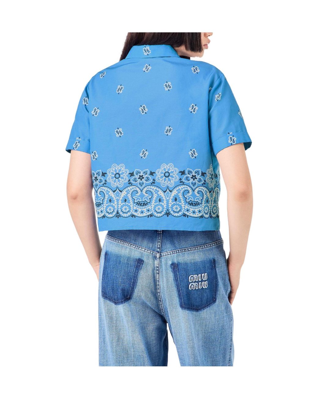Miu Miu Blue Cheongsam Short-Sleeved Shirt