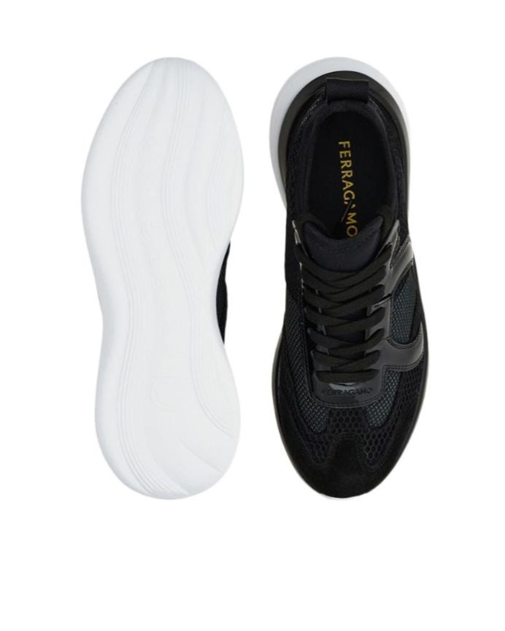 Ferragamo Black Timothe Gancini Suede And Mesh Sneakers