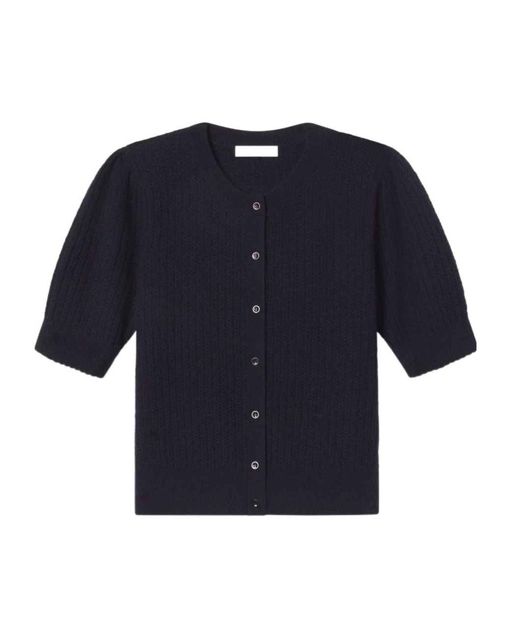 FRAME Blue Short Sleeve Crewneck Cardigan
