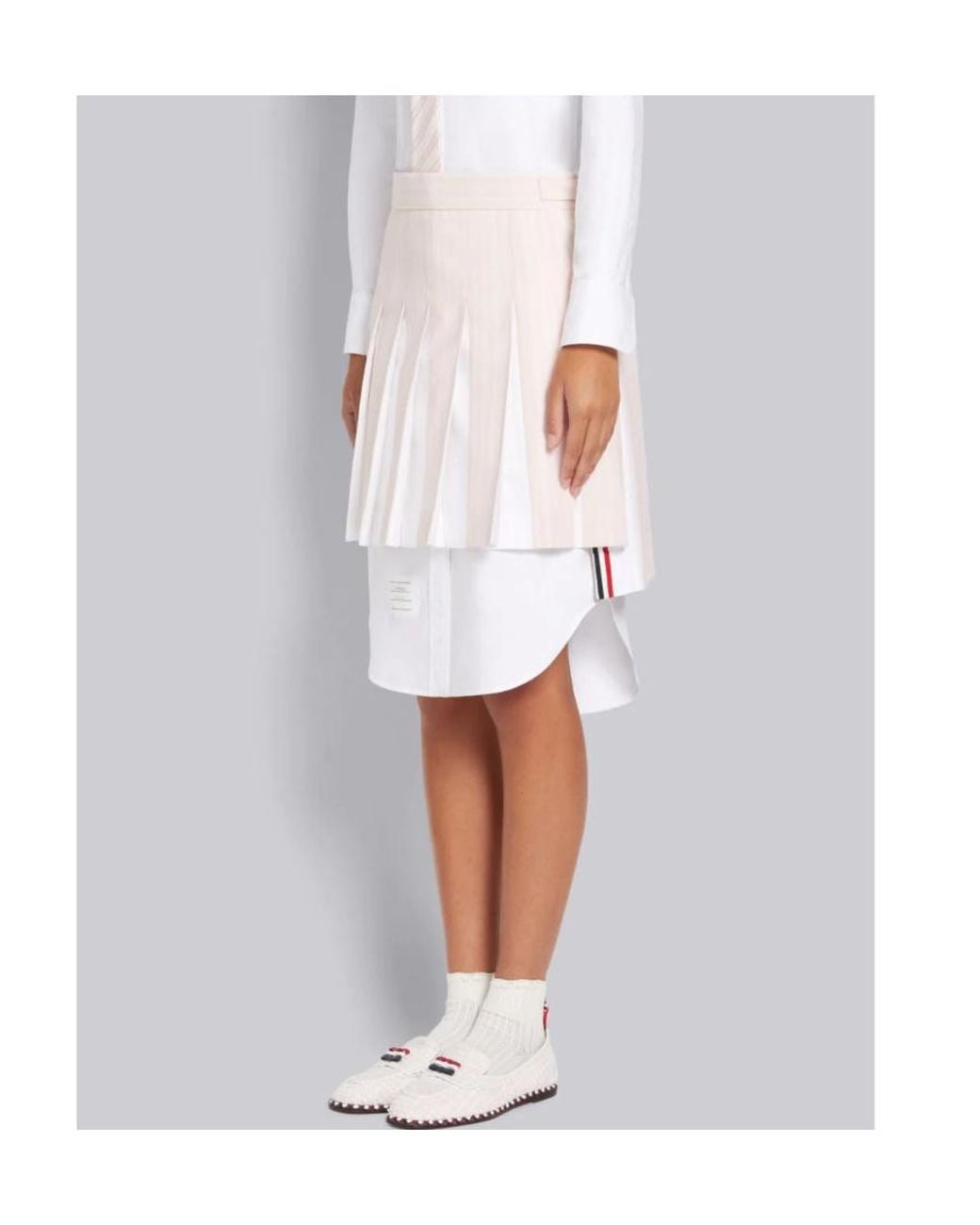 Thom Browne White High-Low Hem Pleated Skirt