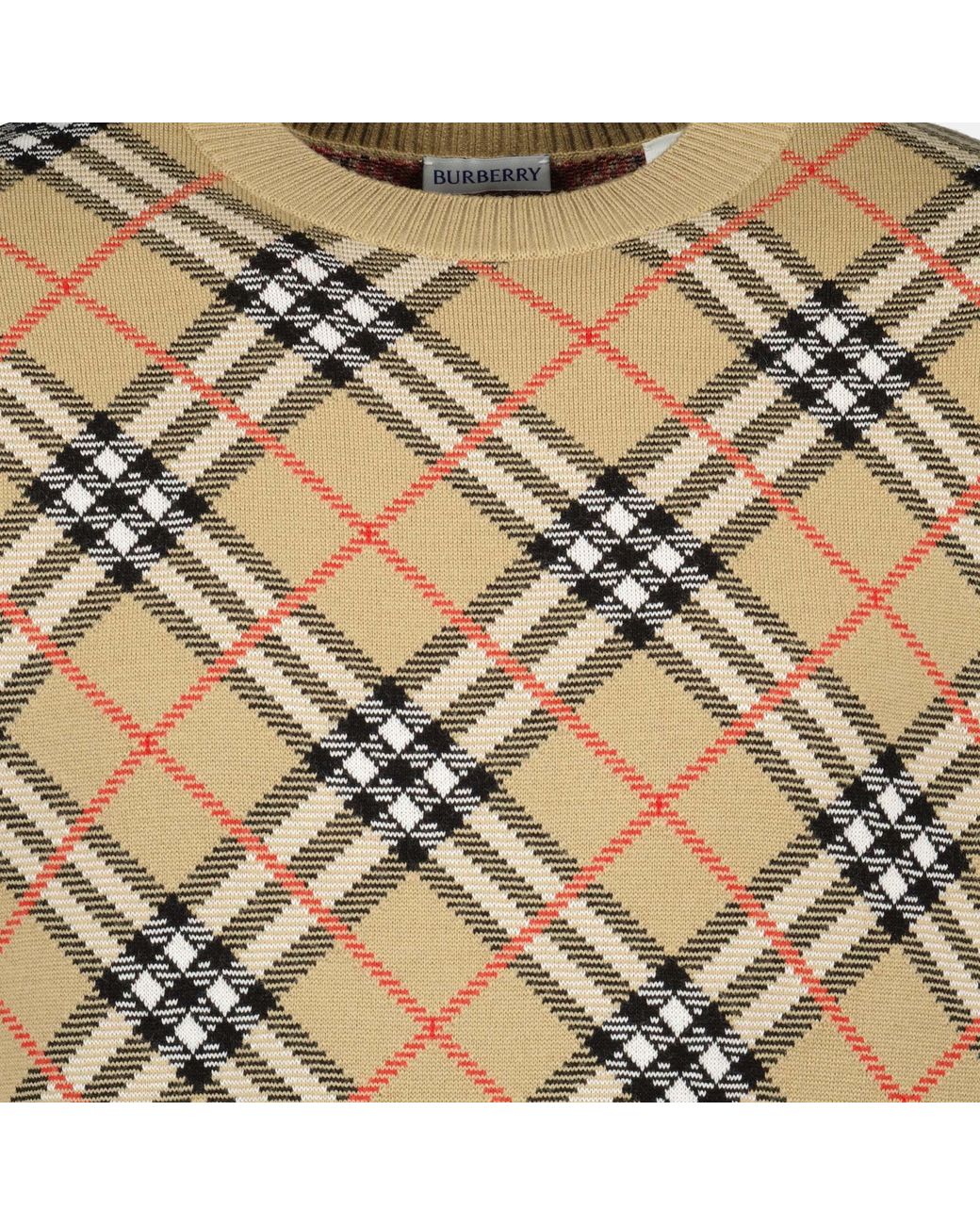 Burberry Brown Checked Crewneck Knitted Jumper for men