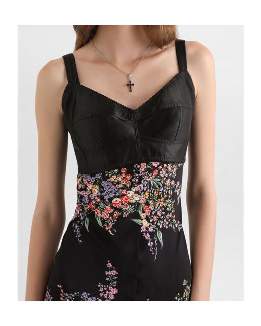 Dolce & Gabbana Black Flower Bouquets Printed Long Charmeuse Dress