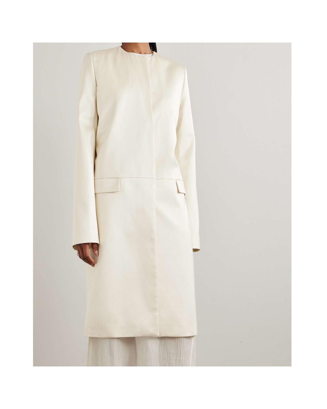 Totême White Collarless Silk Coat