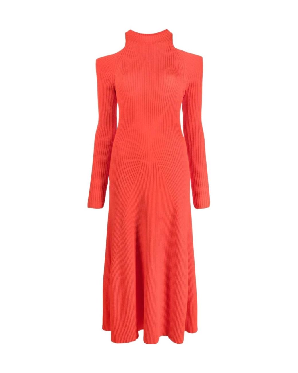 A.W.A.K.E. MODE Red Ribbed-Knit Cut-Out Dress