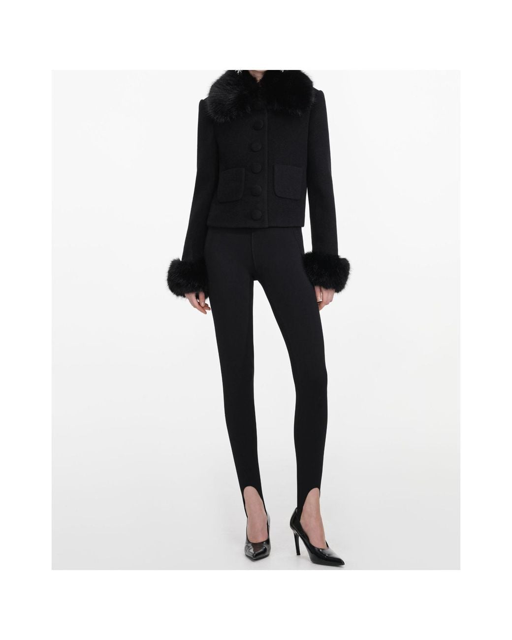 Self-Portrait Black Fur Cuff Cropped Jacket