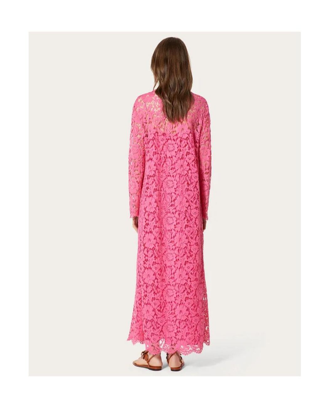 Valentino Pink Floral-Lace Longsleeved Dress