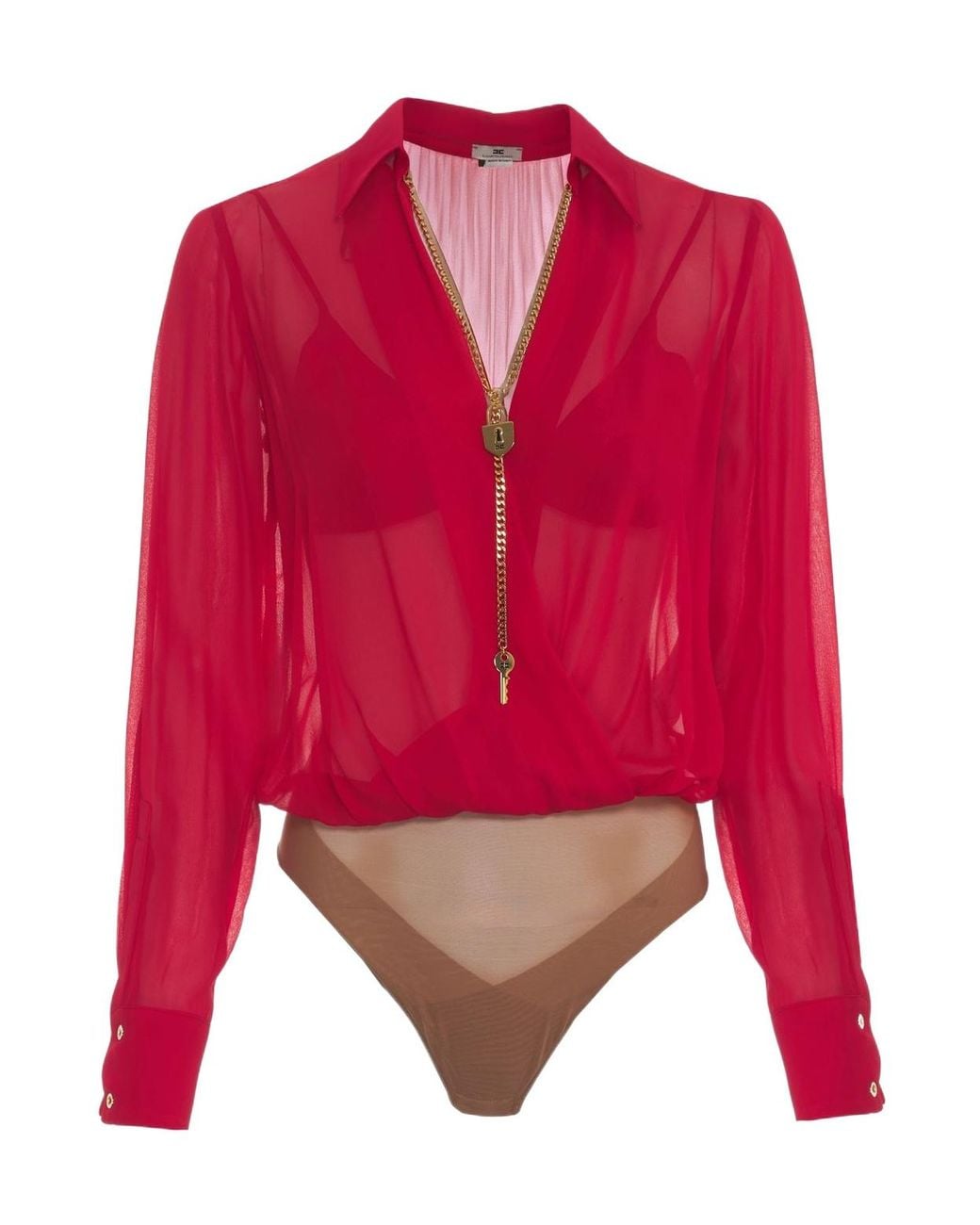 Elisabetta Franchi Red Chained Long-Sleeved Top